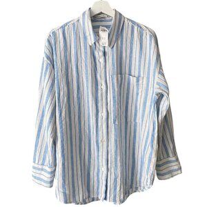 NWT Abercrombie Blue and White Striped Linen and Cotton Blend Button Down Size M